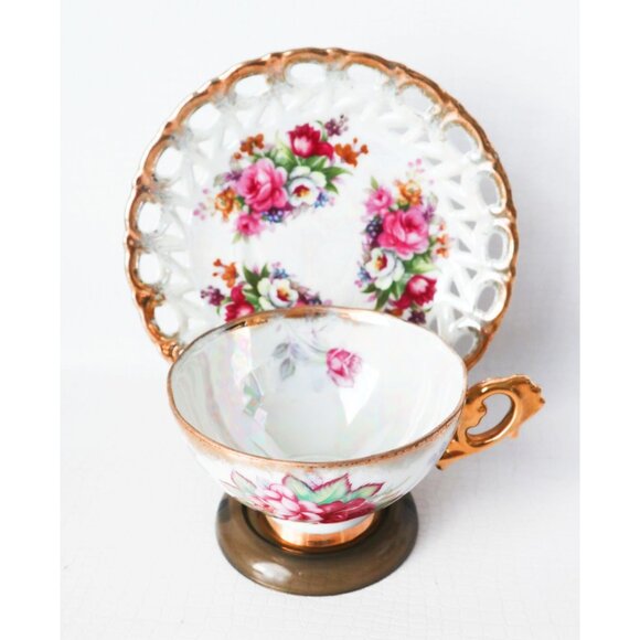 Vintage Lusterware Tea Cup and Saucer Teacup Japan  Bone China - Picture 1 of 6